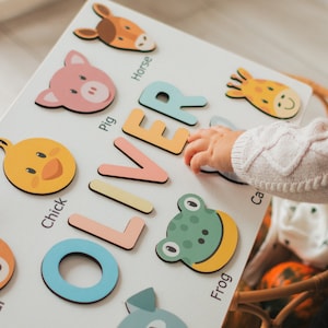 Personalized puzzle with animals.
You can choose the colors of the letters and options for animal faces for the name.
The size and cost of the puzzle depends on the number of letters.
Montessori Board
Baby Birthday Gift
Custom Name Puzzle