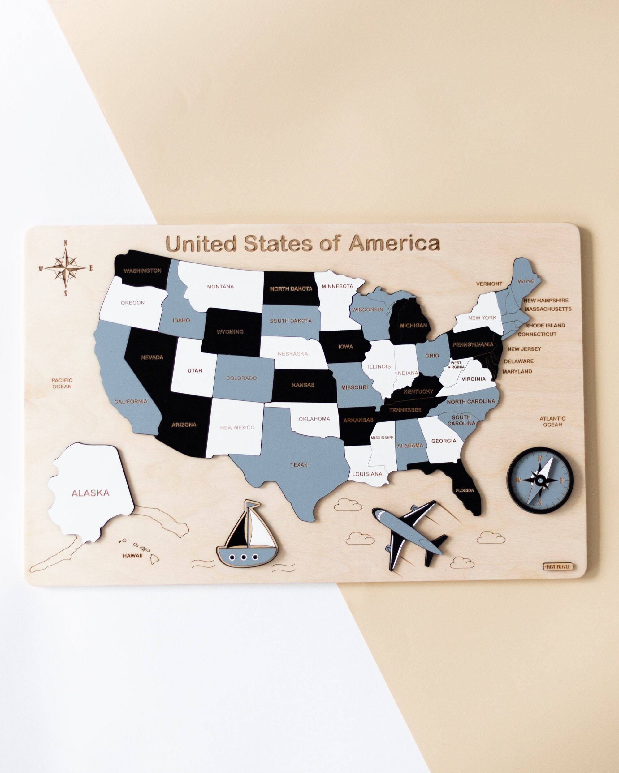 United States Wood Puzzle US Map for Kids Wooden | Etsy