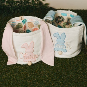 Personalized Easter Basket. Custom Embroidered Easter Bunny. Kids Easter Basket. Baby Girl And Boy Basket. Egg Basket For Easter Activities. image 5