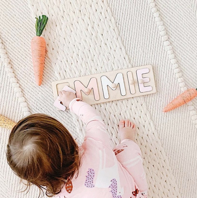 Baby Name Puzzle Wood + Butterfly at Extra Charge by BusyPuzzle - Unique New Baby Gift - Personalized Nursery Decor - Baby Girl and Baby Boy 