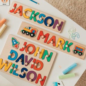 Rainbow Name Puzzle - Gift for 1st 2nd 3rd Birthday - Baby First Christmas Gift - Wooden Toys - Baby Boy - Personalized Wooden Name Puzzle