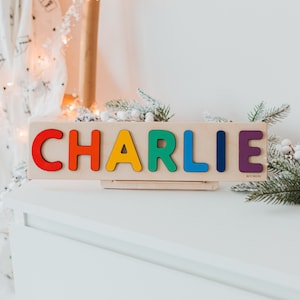 Rompecabezas de arcoíris para niños, juguetes personalizados, nombres de piezas, rompecabezas de madera personalizado con nombres de bebé para niños pequeños, el mejor regalo para bebé, Navidad.