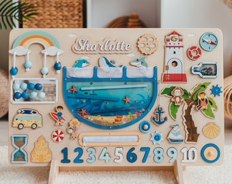 Personalized Busy Board Montessori Toys Ocean Nursery Decor Busy Board 2 Year Old Baby Shower Gift Baby And Toddler Toys Activity Board