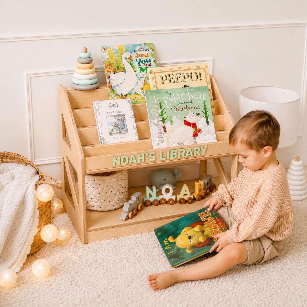 2 in 1: Personalized Bookshelf + Toy Shelf, Personalized Wooden Kids Bookshelf, Custom Name Book Display, 2nd Birthday Gift