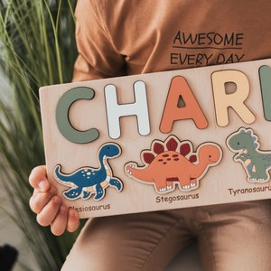 Dinosaur Name Puzzle, Baby Boy, 2 Years Old, Personalized Gift, Montessori Toy, Easter Gifts For Kids, Custom Puzzle, Dino Baby Shower image 3