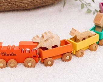 Wooden Rainbow Train With Name Personalized Baby Boy Gift Sensory Toys For Toddlers 1st Birthday Boy Baby Shower Gift Unique Baptism Gift