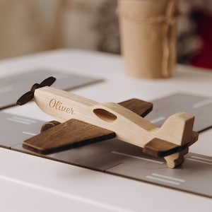 Wooden Toy Fighter Plane. Kids Waldorf Toys. Birthday Boy Gift. Airplane Toy For Toddlers. Preschool Toy. Baby Christmas Gift Personalized. image 8