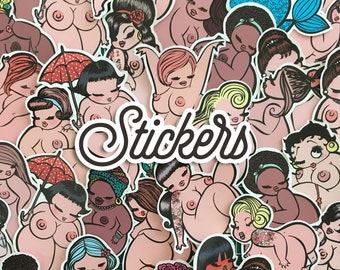 RANDOM STICKER PACK! Cute stickers girl power laptop stickers feminist sticker body positive art Curvy pin up bombshell bbw vintage calendar