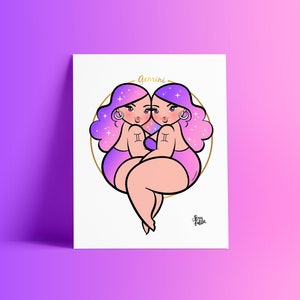 GEMINI Zodiac Art Print - Zodiac Cartoon - Gemini cartoon, Astrology cartoon, Sexyfation, Body Positive Art, Fat Zodiac, Zodiac Art, bopo