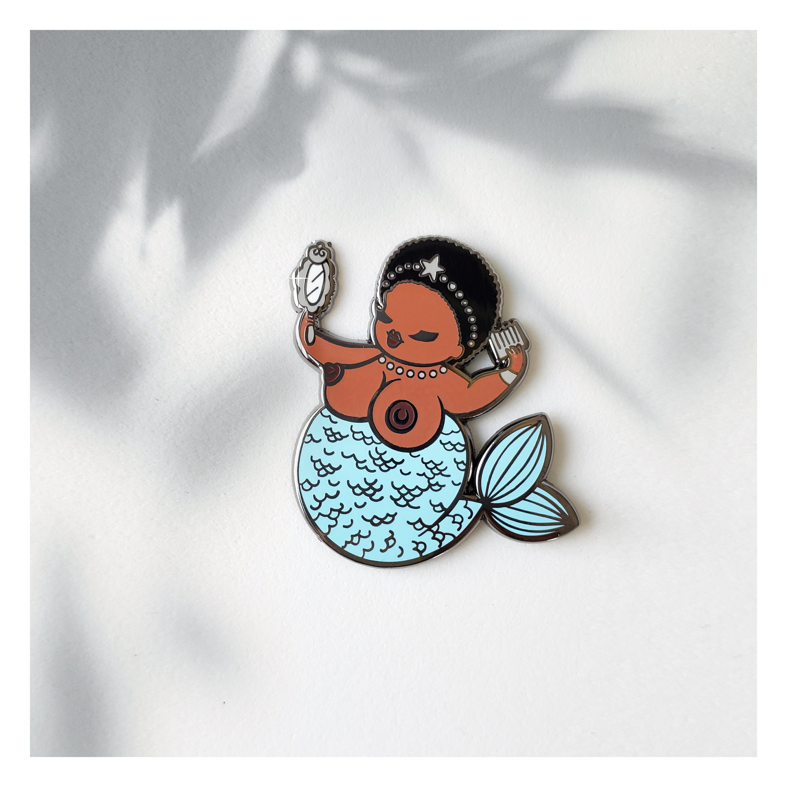 SEXYFATION ENAMEL PIN - fat mermaid enamel pin, black mermaid pin, Bo…