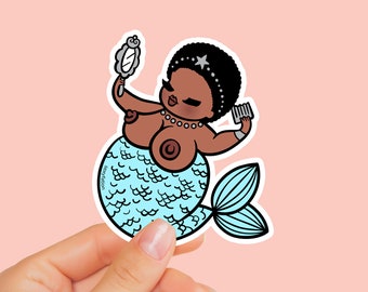 IEMANJÁ STICKER - black power sticker, laptop sticker, fat mermaid, body positive sticker, vinyl sticker, black mermaid sticker