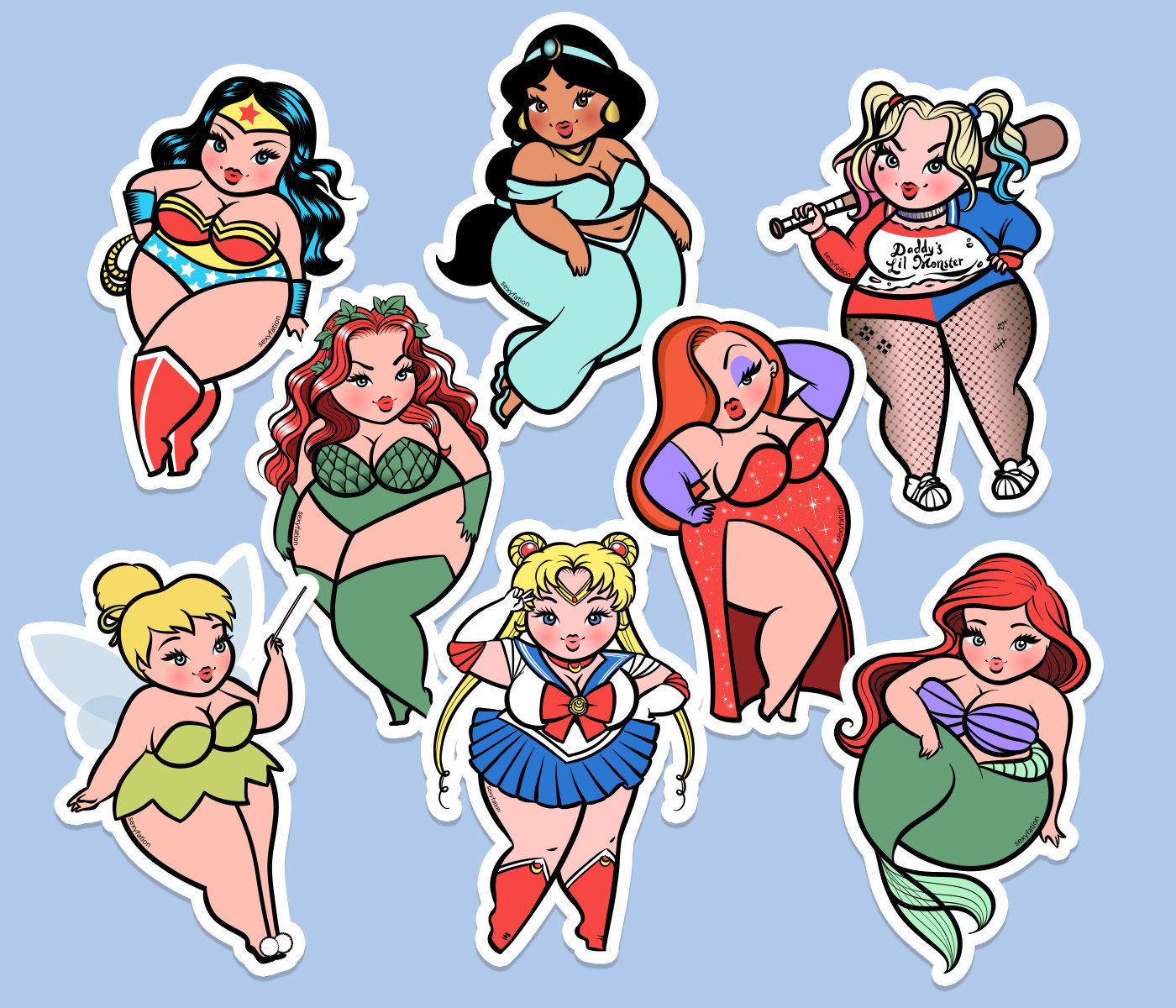 STICKER PACK Fat Disney Princess Sticker Comic Sticker Pin Etsy