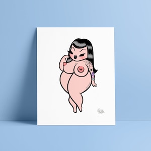 Morgana Art Print 8&quot; x 10&quot; - Sexyfation - Body Positive Art - Gothic Pin Up Art Print - Dark Pin Up Print - Goth Art Print - Vampire  Horror