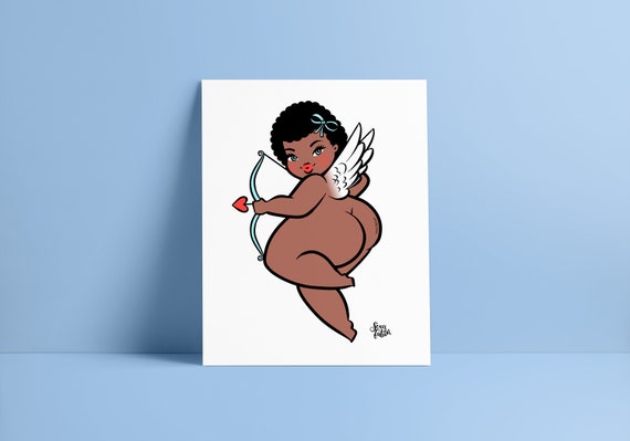 Impression dart AVA gros ange, art positif pour le corps, ange noir, dessin  animé gras, femme grosse, cadeau femme taille plus, cupidon gras, affiche  positive pour le corps -  France