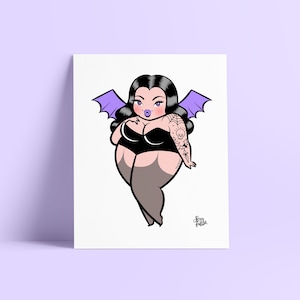 Ophelia Art Print 8&quot; x 10&quot; - Sexyfation - Body Positive Art - Gothic Pin Up Art Print - Dark Pin Up Print - Goth Art Print - Vampire Horror