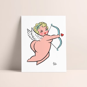 LILI art print - fat angel, body positive art, body positive poster, fat cartoon, fat woman, plus size woman gift, fat cupid