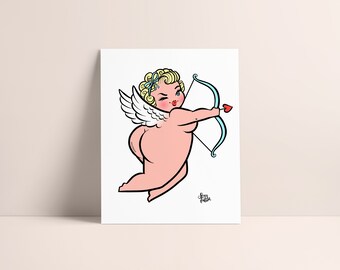 LILI art print - fat angel, body positive art, body positive poster, fat cartoon, fat woman, plus size woman gift, fat cupid