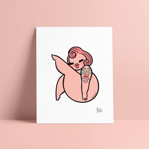 Body Positive Art Print -  Fat Pin Up - Pin Up Poster - Pin Up Doll - Sexyfation - Feminist Art - Tattoed Girl Art - Bombshell illustration