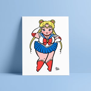 SAILOR MOON konsttryck - fet sailor moon, kroppspositiv konst, sexyfation, fet anime, fet tecknad film, fet kvinna, plus size kvinna present, väggkonst