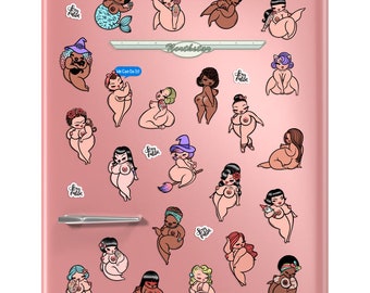 Body Positive Magnet Pack – Curvy Pin-Up Girl Art, Feminist Fridge Decals, Celebrating Plus-Size Beauty