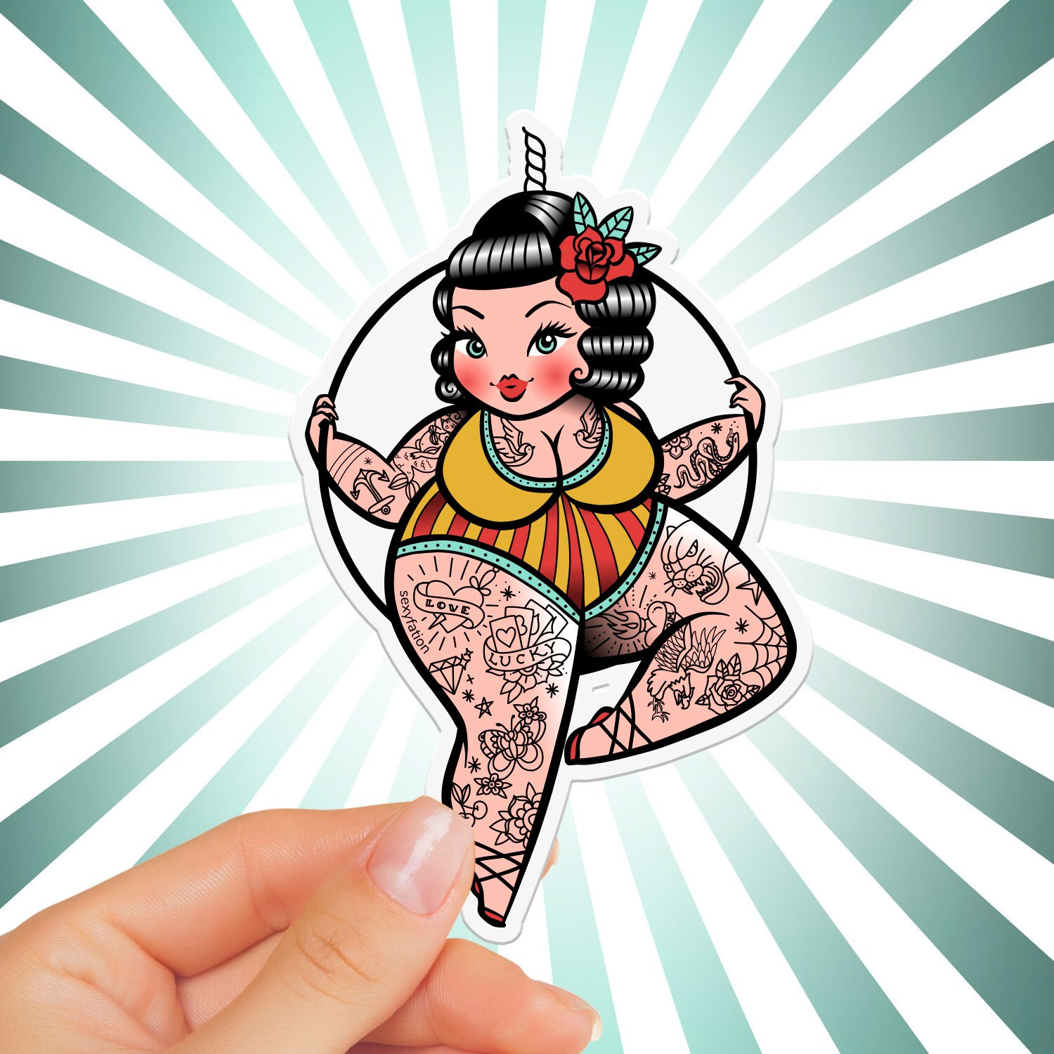 Vintage Circus Sticker: Plus Size Tattooed Acrobat, Waterproof Vinyl ...
