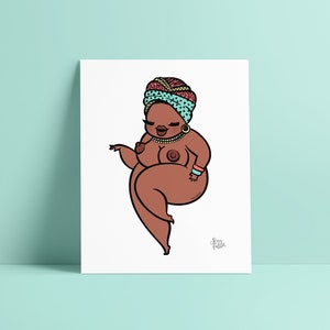 Luena Art Print 8&quot; x 10&quot; - Sexyfation - Body Positive Art - Turban Art - Curvy Girl Art - Pin Up Print - Black Pin Up Girl - Black Girl Art