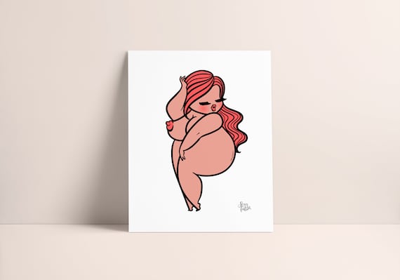 Body Positive Art Print - Fat Pin Up - Rockabilly illustration, Pin Up  doll, Sexyfation, Feminist Art, Tattoed Girl Art, Pin Up Poster, bopo