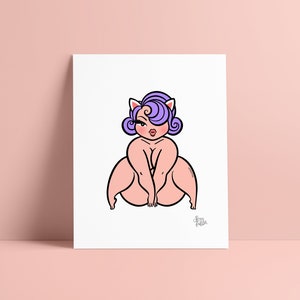 Kitty Art Print 8&quot; x 10&quot; - Sexyfation - Body Positive Art - Feminist Art - Kawaii Art - Pin Up Print - Fat Pin Up Girl