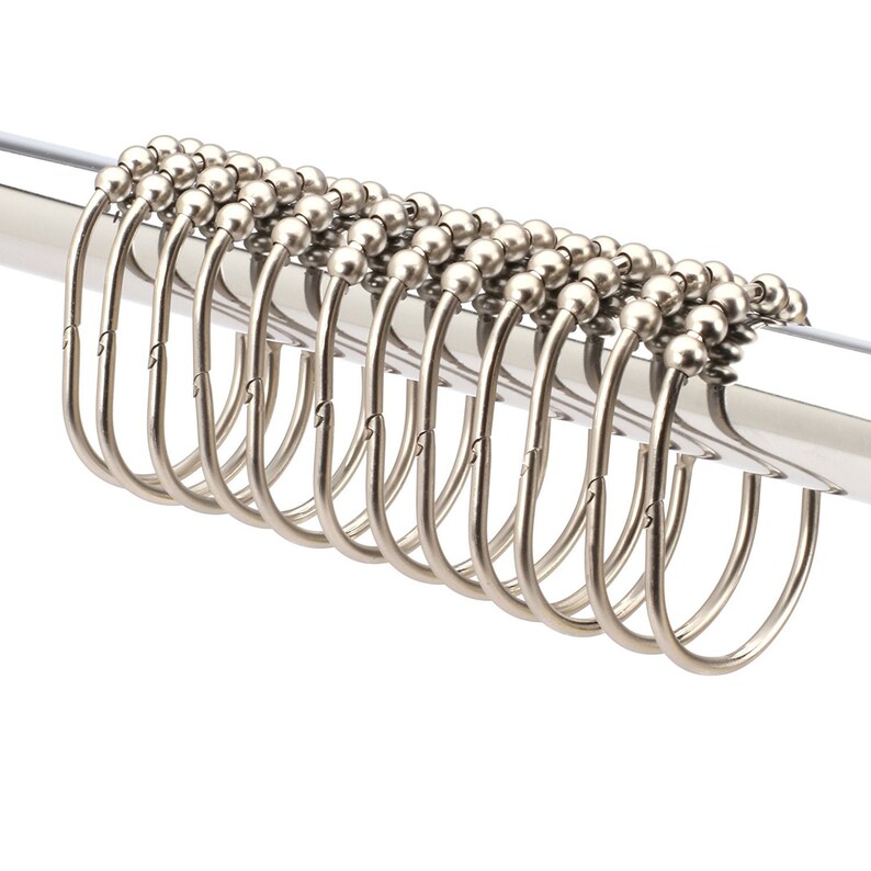 Shower Curtain Hooks Brushed Nickel Wide Rollerball Rings Rust Free Premium Quality Set Of 12