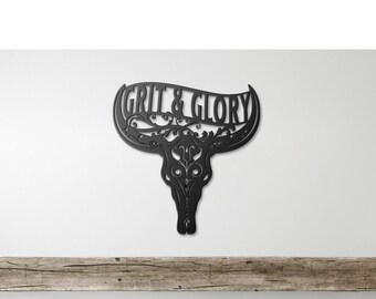 Steer Skull Metal Wall Art, Country Home Decor