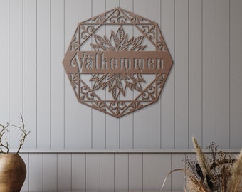 Valkommen Metal Sign, Swedish Welcome, Scandinavian Home Decor