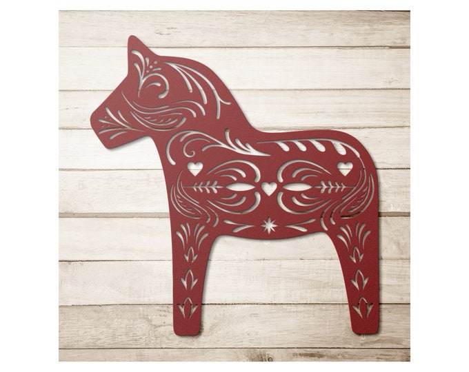 Dala Horse Metal Wall Art, Scandinavian Folk Decor