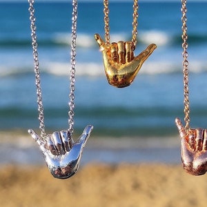 Surf hang loose shaka  / Sterling silver necklace / Three colors /  Sterling silver chain Adjustable 42-45 cm / Necklace charm