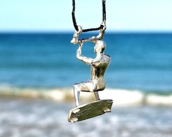 kitesurf necklace  / Silver 925 / Man 3d / For kitesurf lovers /Adjustable synthetic cord / Gift for him / Hand made jewelry