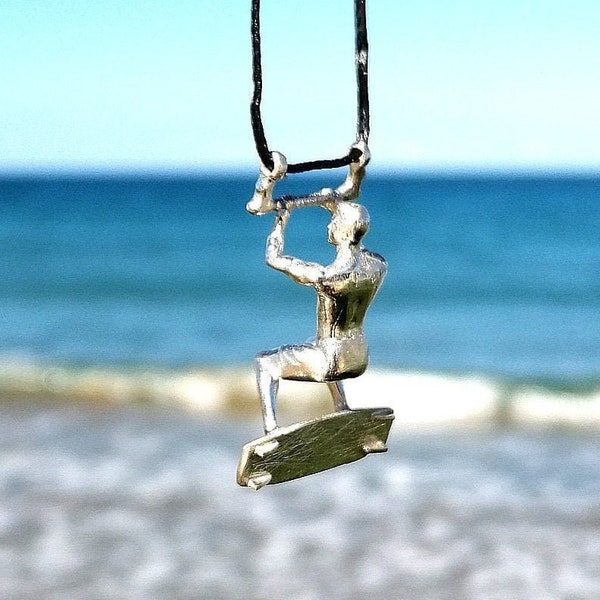 kitesurf necklace  / Silver 925 / Man 3d / For kitesurf lovers /Adjustable synthetic cord / Gift for him / Hand made jewelry