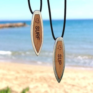 Surf - Sup Lovers / Personalized / Silver 925 necklace / Surf board filled with Βirch wood / Adjustable synthetic cord / Handmade