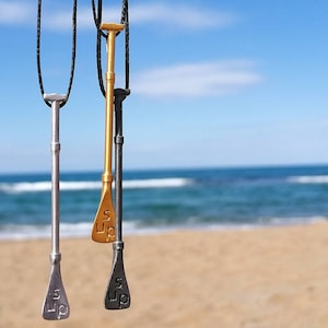 SUP necklace - Silver 925 -  Black platinum like carbon color- Adjustable synthetic cord  - Length 2.16inch Stand up  paddle