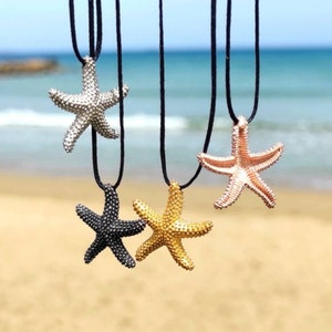 Starfish pendant / Sterling silver / Yellow Pink Black White / Adjusted cord / Starfish neclace for her and him / Hand made /