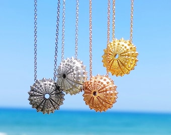 Sea urchin necklace / Sterling silver  / sterling silver chain / Black cord / Adjustable length from 42cm to 45