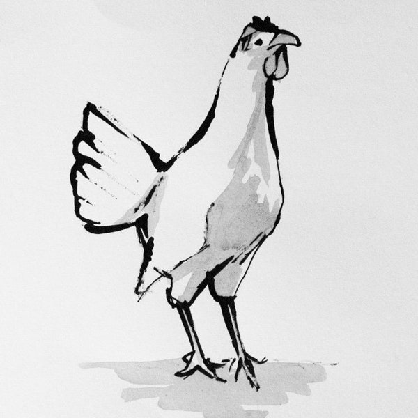 chicken - Original ink and wash sketch by the Scottish artist Micaela Walker