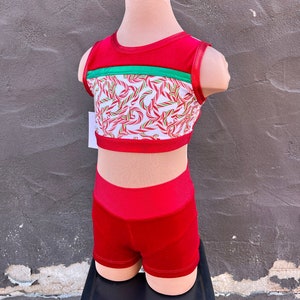 Christmas Candy Cane Dance Outfit 2pc Top and Shorts