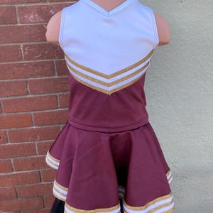 Cheer Outfit Burgundy Maroon White Gold Girls Sizes