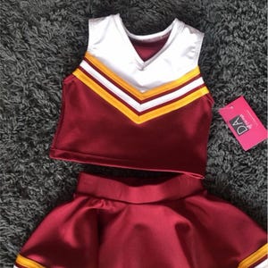 Mädchen-Jubel-Outfit Burgund / Gelb / Weiß in verschiedenen Größen erhältlich
