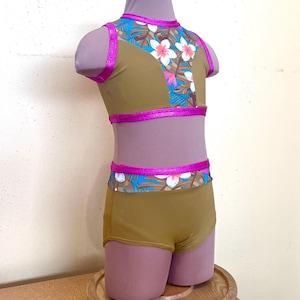 Bronzen tropische dansset voor meisjes, 2-delig topje en slip