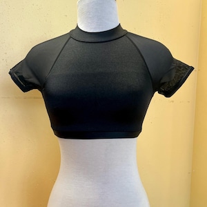 Black Crop Top Short Mesh Sleeve Adult Dance Top