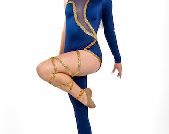 Kostium do tańca Kickline, Pep, Stand Battle, Solo - dla dorosłych w rozmiarze S - spandex, siateczka i cekiny!