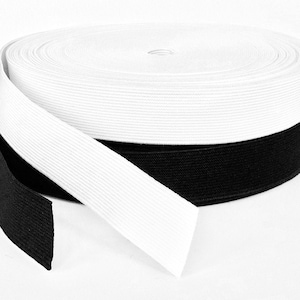 Flat Woven Elastic 25mm / 1 inch wide - Black or White - Premium Grade