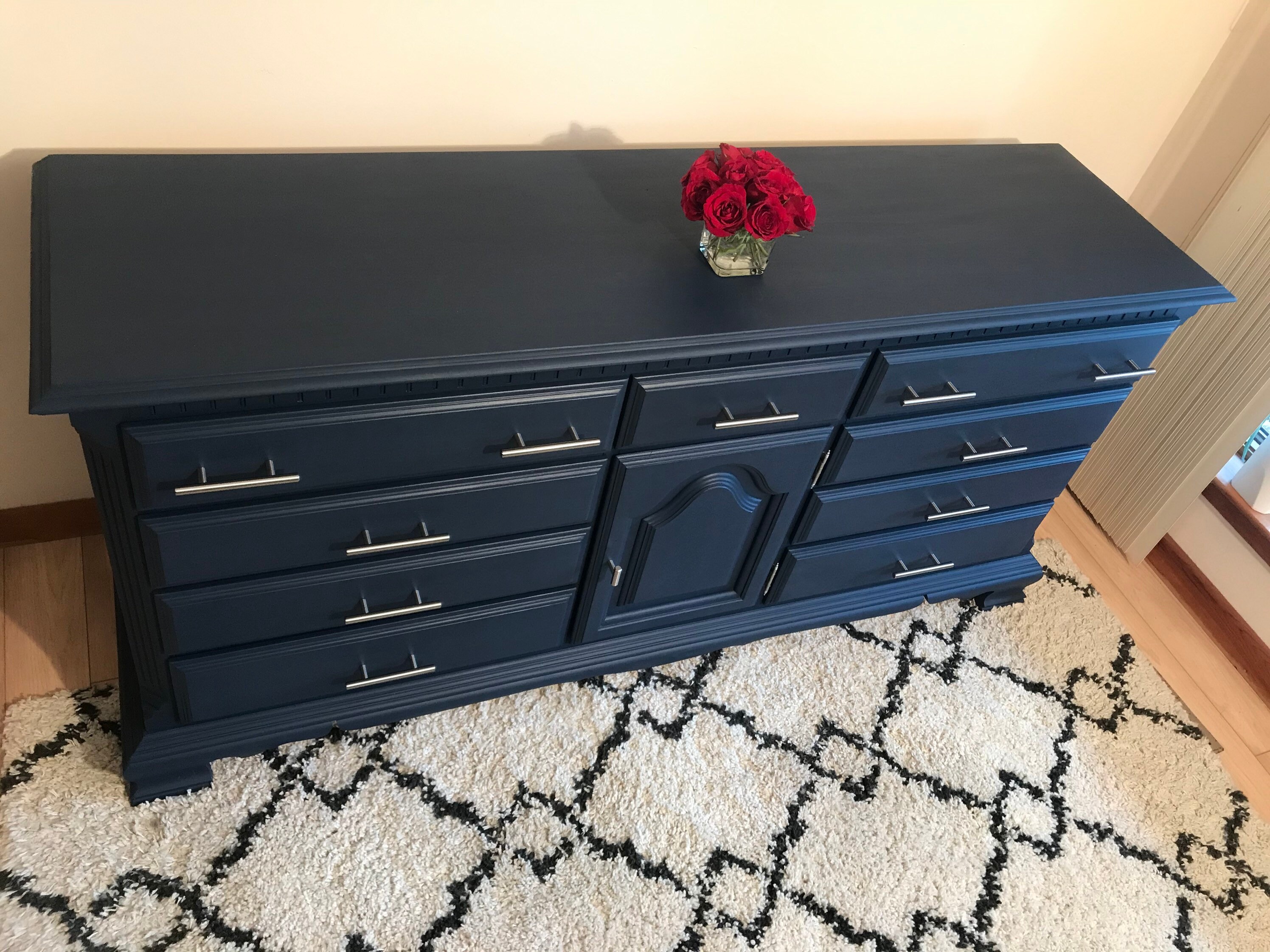 Sold Do Not Purchase Navy Dresser, Navy and Silver Dresser, Modern Navy ...