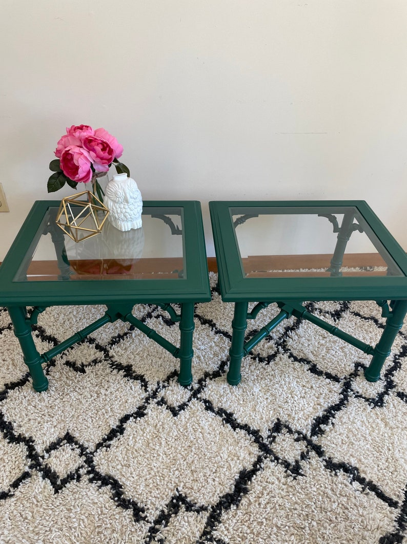 Vintage End Tables // Emerald Green // Faux Bamboo // Modern Etsy