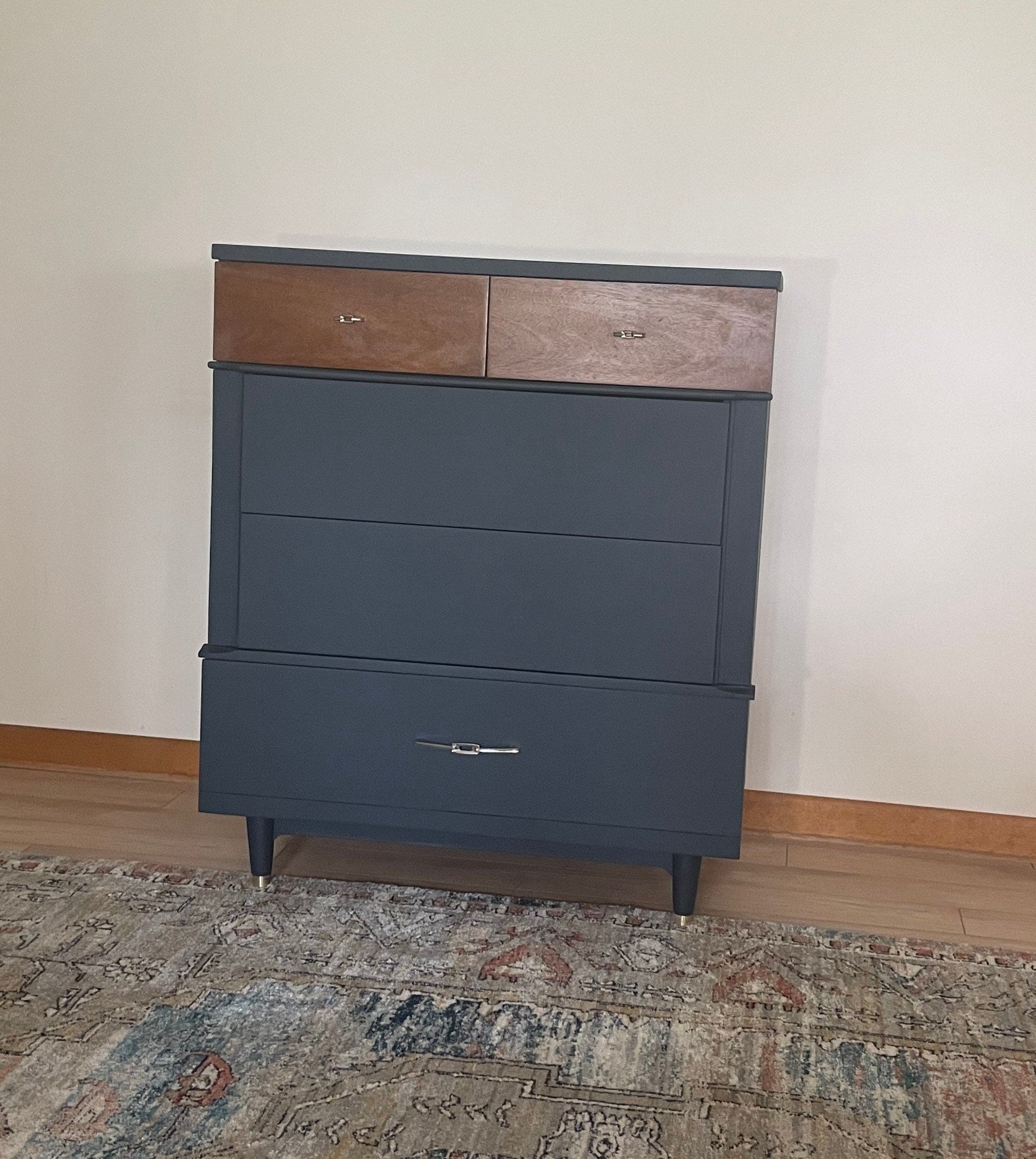 Vintage Mid-century Modern Dresser, Two-tone Slate and Walnut Tallboy - Etsy